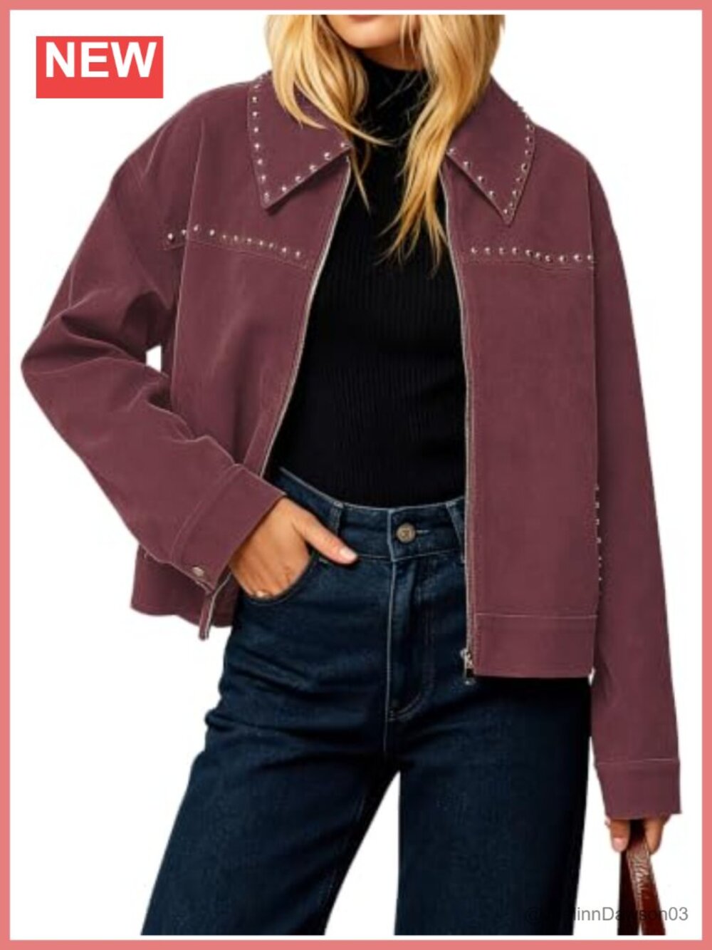 Women's Faux Suede Cropped Jacket Lightweight Casual Coat Studded